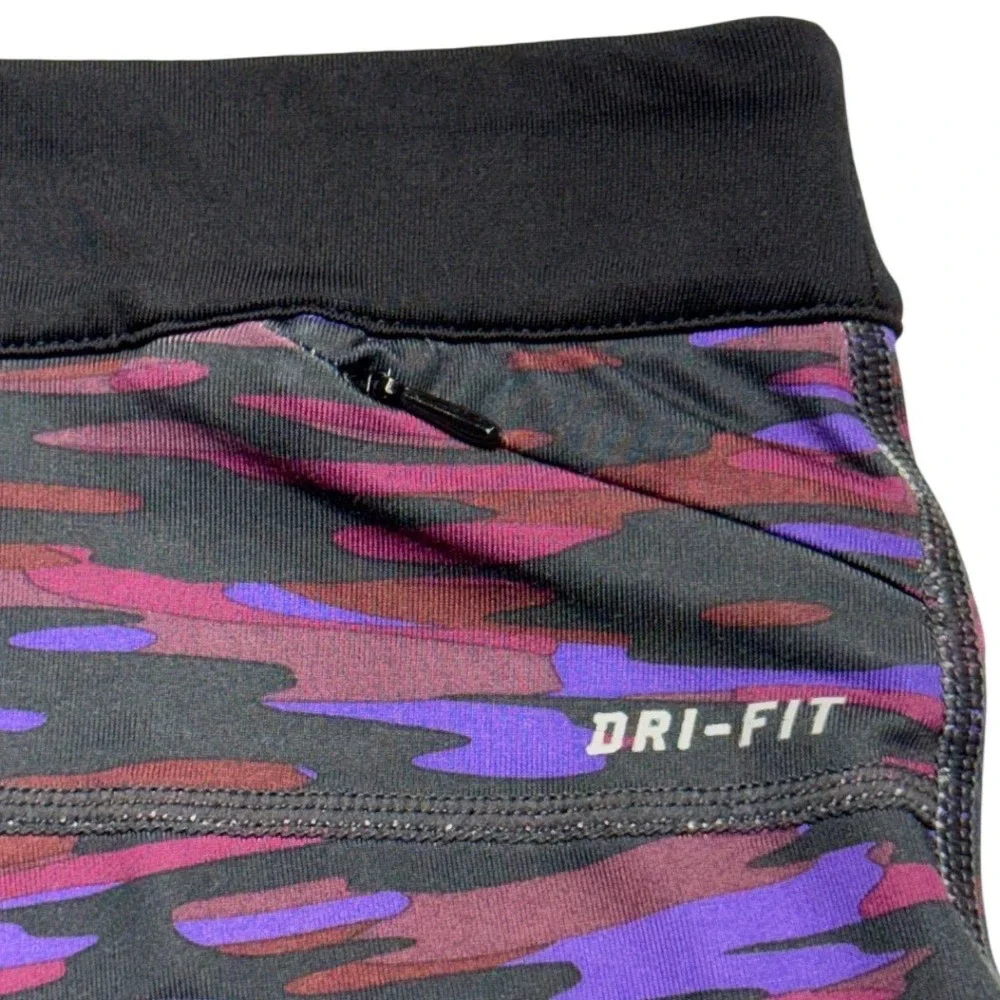 Nike Dri-FIT Camo Running Leggings Purple Burgundy Cropped Gym Tights Womens S